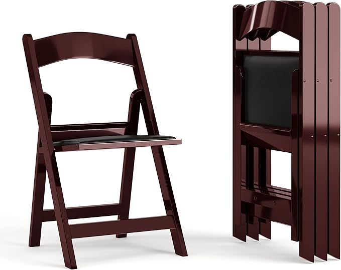 EMMA + OLIVER Folding Chair - Red Mahogany Resin – 4 Pack 800LB Weight Capacity Comfortable Event Chair - Light Weight Folding Chair