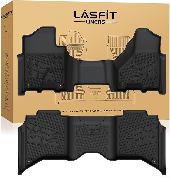 LASFIT Floor Mats 2019-2025 2026 for Ram 2500/3500 Crew Cab Bench Seat, Not for Bucket Seat or Model with PTO KIT or 4X4 Shifter, All Weather TPE Custom Fit Car Mats Floor Liners 1st & 2nd Row, Black