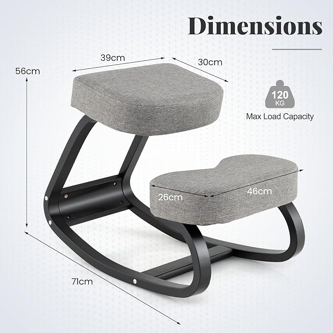 Giantex Ergonomic Kneeling Desk Chair, Upright Posture Chair with Cushion & Solid Wood Frame, Natural Relief for Neck or Back Pain, Wooden Knee Chair for Home Office (2)