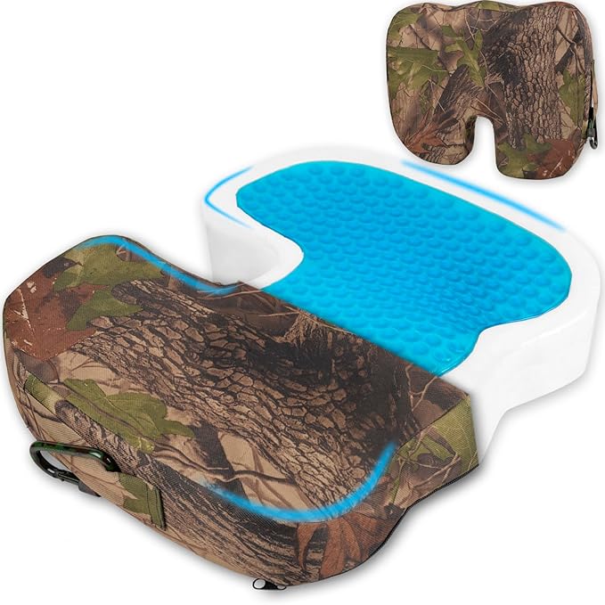 Gel Hunting Seat Cushion - Tree Stand Chairs Seats Pad Cushions Accessories, Treestand Blind Ground Camo Sitting Pads, Adult Portable Pads for Outdoor Sports Fishing Camping Travel,17.32"×13.39"×3.15"