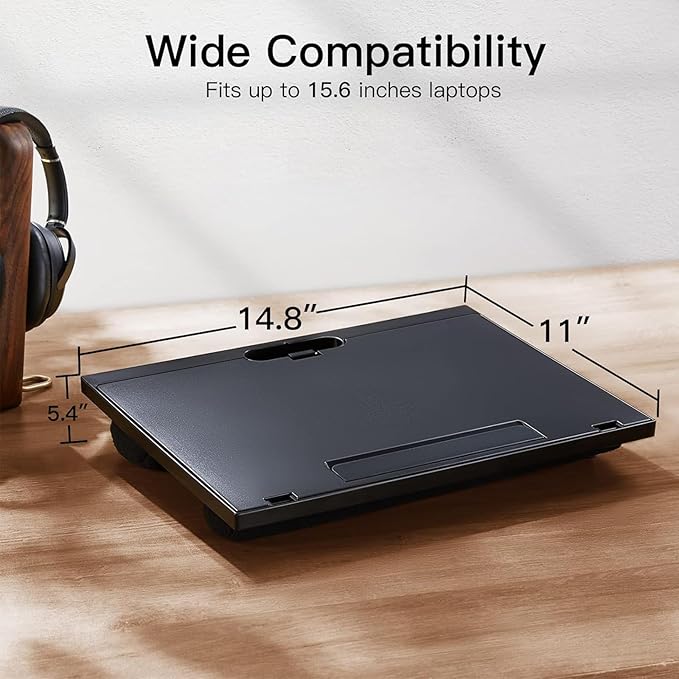 Adjustable Laptop Desk with 8 Angles - Cushioned Lap Desk for 15.6 Inch Laptops, Portable with Handle for Home & Office