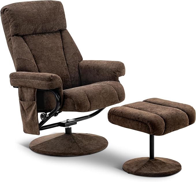 MCombo Swivel Recliner with Ottoman, TV Chair with Vibration Massage, Ideal for RV Small Space, Living Room & Bedroom 4828 (Textile, Dark Brown)