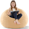 HABUTWAY 2FT Bean Bag Chair, 2' Beanbags Small Bean Bag Chairs with Filling, Teardrop Bean Bag Chair Luxurious Velvet Ultra Soft Fur with Removable Cover(Khaki)