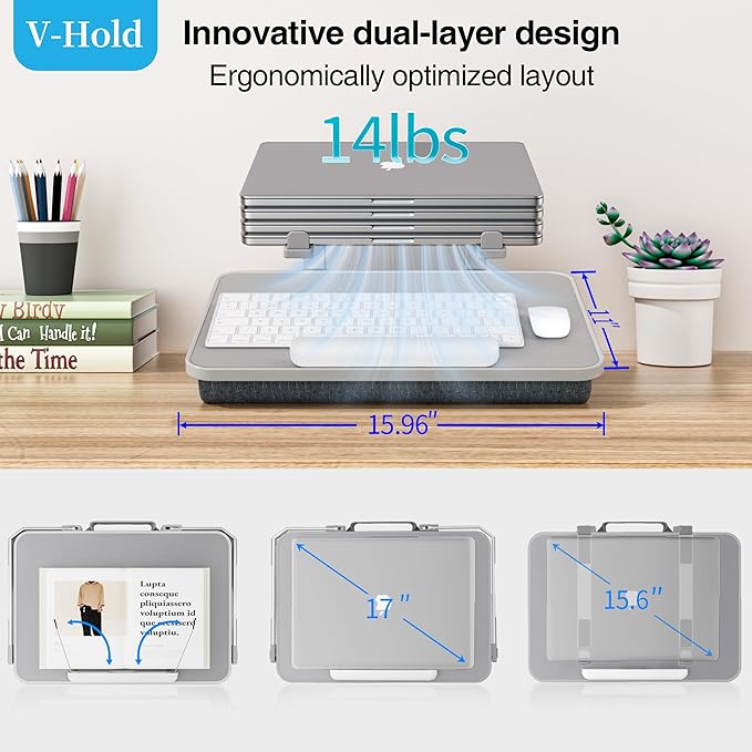 V-Hold Laptop Lap Desk, Portable Laptop Desk for Bed, FIts up to 17" Laptops & MacBook, Lightweight Lap Tray Table with Pillow Cushion for Bed & Couch