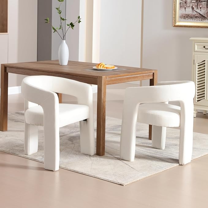 DAYALANE Modern Barrel Dining Chairs Set of 2, Upholstered Kitchen Chairs with Arms Comfy Chenille Side Chair for Living Room/Dining Room/Reception, Beige Chenille