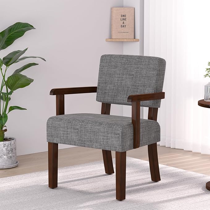 FAGAGA Accent Chair,Armchairs with Solid Wood Frame and Legs,Upholstered Reading Leisure Chair for Bedroom,Office,Waiting Room (Linen, Gray, One Chair)
