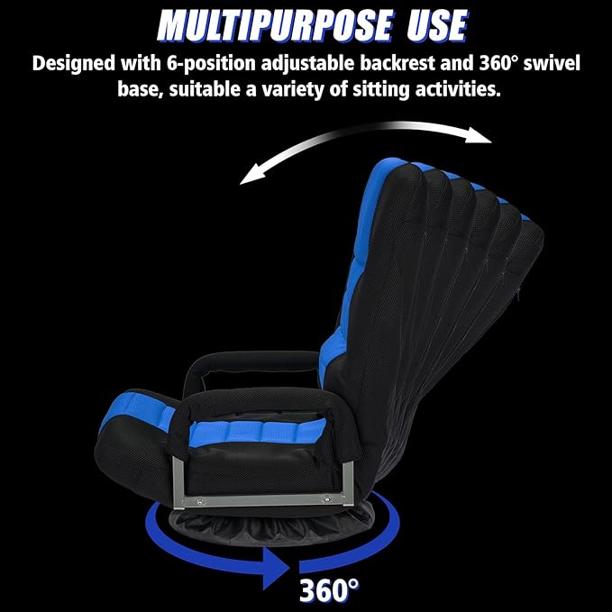 ACIPENSER Swivel Gaming Chair Multipurpose 2PACK Floor Gaming Chair for Playing Video Games, TV, Reading w/Armrest Lumbar Support & 6 Adjustable Postion Backrest for Adults & Kids,Blue