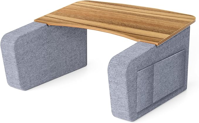 Lap Desk Pillow with Wooden Top, Large Reading Pillow for Bed, Laptop Desk for Couch, Gray