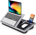 LORYERGO Adjustable Laptop Desk with Cushion, Mouse Pad & Cellphone Slot - Laptop Stand for Bed & Couch, Riser for Home & Office (Grey)