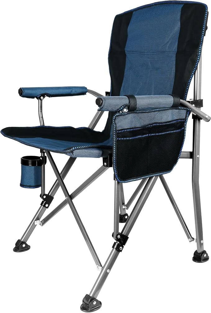 Folding Camping Chair with Cup Holder and Storage Bag, Heavy Duty Support 400 LBS, Oversized Collapsible Portable Camping Chair for Outdoor Camp, Picnic, Travel, Fishing Blue