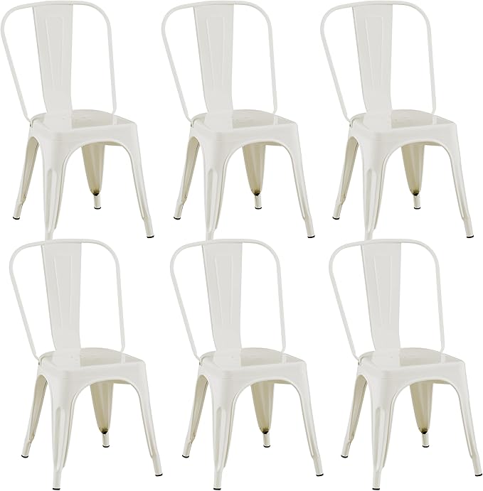 Metal Dining Chairs Set of 6 - Stackable Tolix Chair Indoor/Outdoor for Kitchen, Cafe,Restaurant, Bistro & Patio Multiple Colors(White)