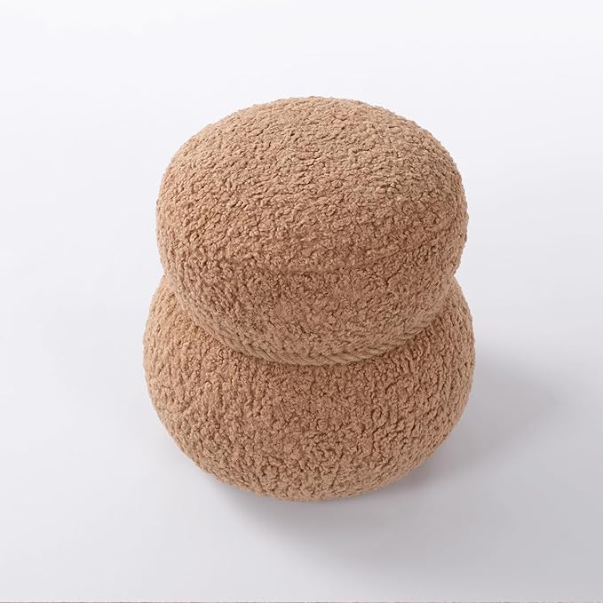 14.56" Snowman Shape Ottoman, Small Foot Stool, Cute Teddy Pouf Footrest, Foot Rest for Couch Sofa, Modern Soft Round Boucle Ottoman Under Desk for Living Room,Apartment,Small Space (Brown)