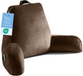 OAISZ Reading Pillow for Sitting in Bed Adult, Reading Pillow with Shredded Memory Foam, Back Pillow for Sitting Up with Extend Arms, Pockets, Bed Pillow with Washable Cover,Brown, X-Large