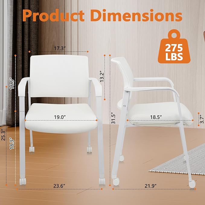 CLATINA Rolling Conference Chairs, 1 Pack Stackable with Wheels and Paddle, Ergonomic Mesh Back and Arms for Meeting, Training Room & Home Office (White)