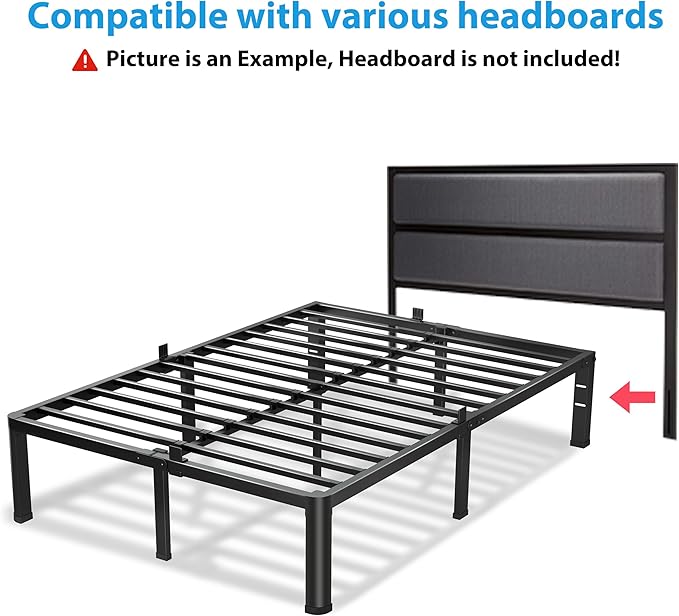 VIPSHOW 18 Inch Full Size Bed Frame, 3500Lbs Heavy Duty Metal Platform with Round Corner Legs Mattress Slide Stopper, Steel Slat Support No Box Spring Needed, Noise Free, Non-Slip, Easy Assembly