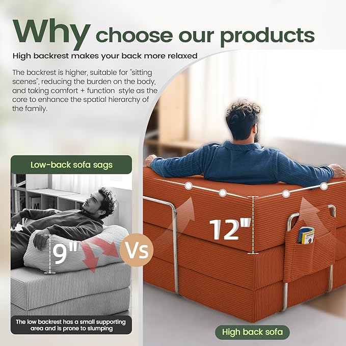 Multi-functional sofa bed, crafted with compression technology and featuring corduroy fabric, ideal for households with children and for apartment living rooms couch sleeper sofa futon folding floor | Multi-functional