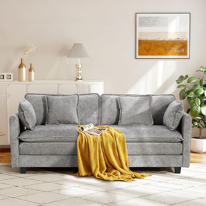 SoarFlash 77.95" Chenille Sectional Sofa, Comfy Modular Loveseat Sofa, Modern 2-Seat Couch Deep Seat Sofa Set for Living Room,Grey