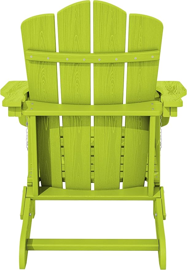 KINGYES Folding Adirondack Chair, HDPE All-Weather Patio Chairs, Wooden Textured Lawn Chair for Poolside, Backyard, Deck, Fire Pit, Apple