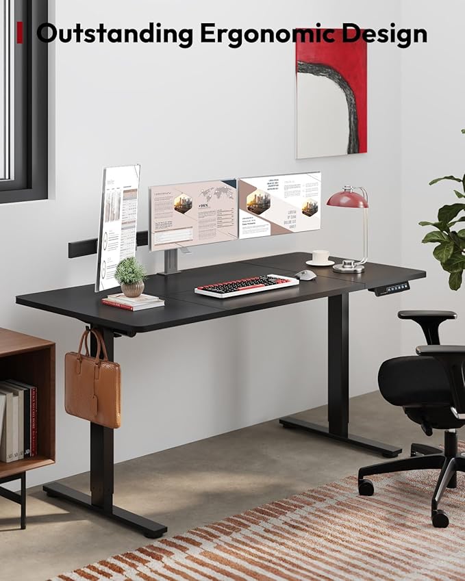 SANODESK Standing Desk Height Adjustable Electric Stand up Desk 71x32 Inches Sit Stand Home Office Desk with Splice Board, Black Frame/Black Top