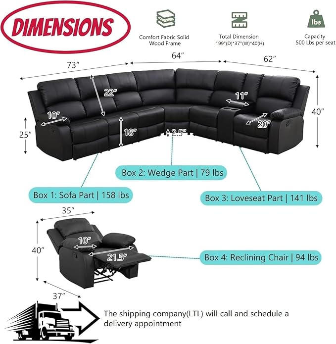 Manual Reclining Sofa Set with Drop-Down Table, Corduroy Sofa Sets, Living Room Furniture Sets, Modern Manual Recliner Sofa Sets with Storage Console for Living Room (Black, Sectional+Chair)