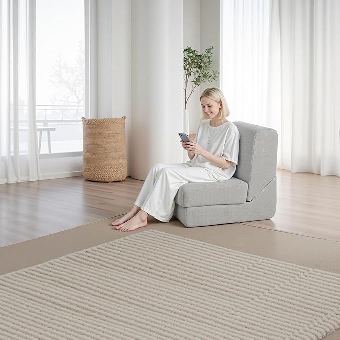 Folding Sofa Bed, Convertible Sleeper Chair with High-Density Foam, Portable Fold Out Chair Bed, Mattress Boneless Floor Sofa for Living Room, Bedroom, Office, Single