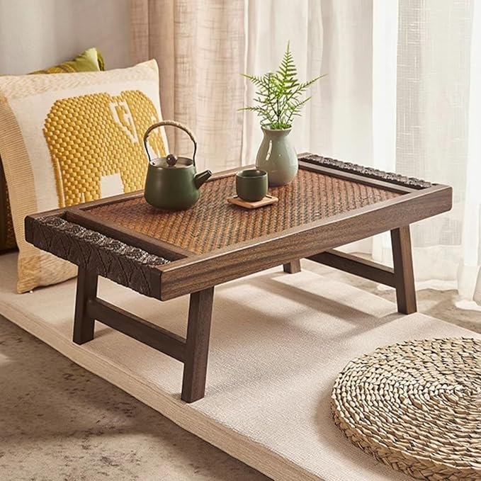 Low Coffee Table Folding Floor Tables Foldable Tea Table Accent Tables Solid Wood Frame ﻿for Living Room Lightweight