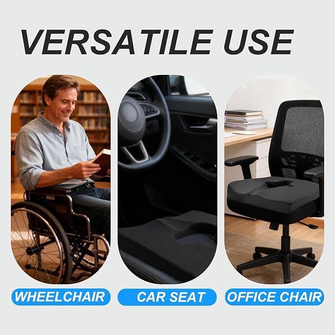 Rivquvi Gel Wheelchair Seat Cushion,Bed Sore Cushions for Butt,hemorrhoid pillow for Chair,Pressure Sore cushion,Memory Foam Butt Pillow,Sciatica,Coccyx,Pressure Ulcer Pain Relief,Washable Cover(Black