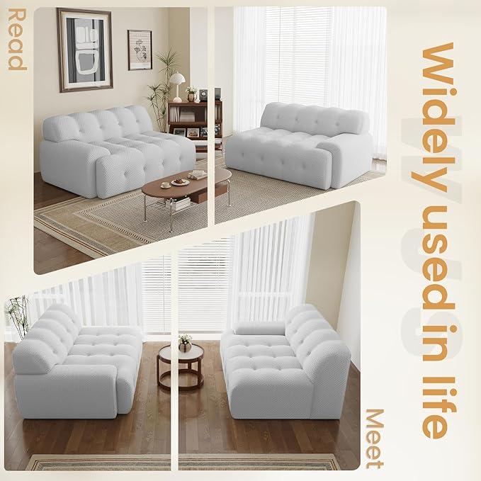 102.4inch Modular Sectional Couch,Oversized Loveseat Sofa, 3D Mesh Fabric Comfy Cloud Sofa Couches, Curved Couch for Living Room, Office, Apartment,No Assembly Required (Light Grey, 102.4")