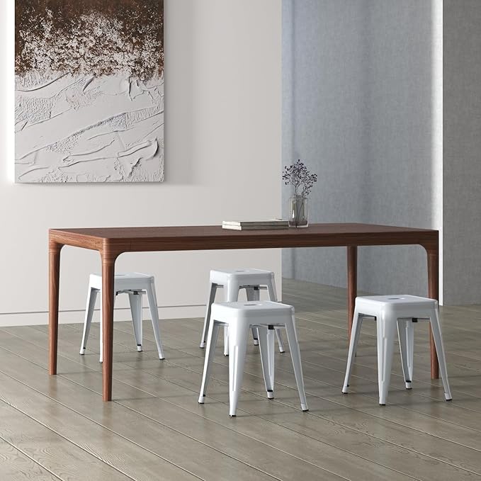 Brage Living 18 Inch Industrial Metal Stools Set of 4, Stackable Classroom Stools, Backless Metal Dining Chairs for Indoor Outdoor, Kitchen Short (White)