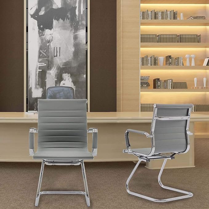 DM Furniture Office Heavy Duty Chair Guest Chair Leather Conference Chairs Reception Chairs Back Support, Set of 2 (Grey)