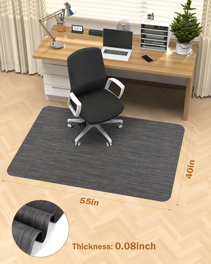 Blvornl Office Chair Mat for Hardwood Floor, 40"*55" Desk Computer Chair Mat for Hard Wood, Large Anti-Slip Hard Floor Protector for Rolling Chair, PVC Desk Rug for Office Black