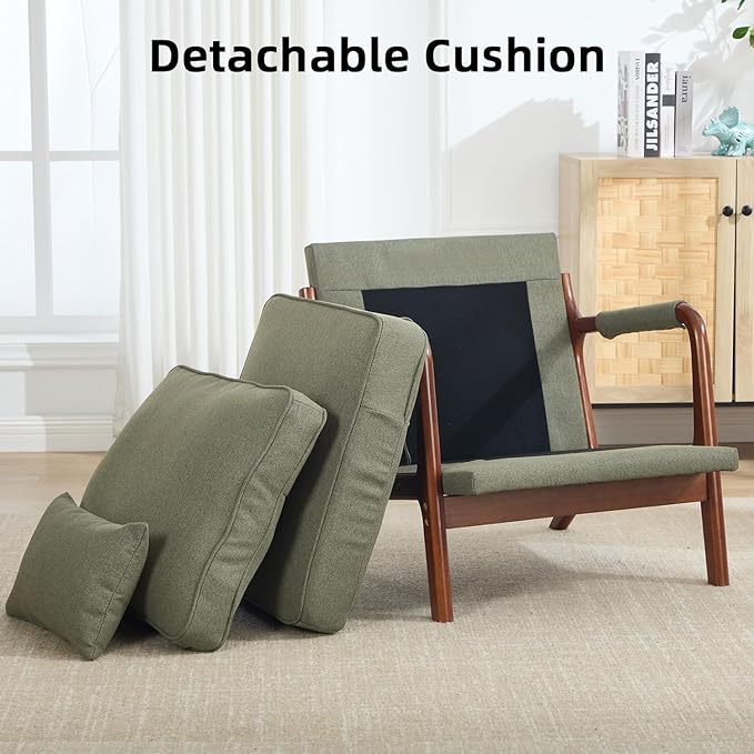 CANMOV Accent Chairs Set of 2, Mid Century Modern Chair with Extra Side Storage Pocket Upholstered Reading Armchair with Waist Cushion, Accent Chair for Living Room Bedroom, Easy Assembly, Green