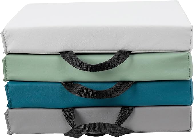 FDP SoftScape 12 inch Square Toddler Floor Cushions with Handles; Flexible Seating for Daycare, Preschool, Playroom; 1.5 inch Deluxe Foam (4-Piece) - Glacier
