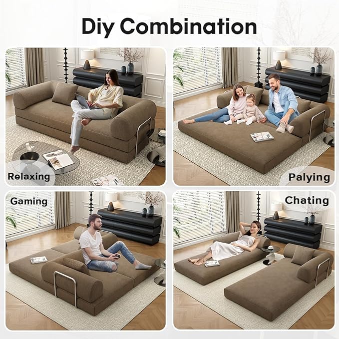 YUODL 78.8" Modular Sofa Bed - 4-in-1 Convertible Design with Corduroy Fabric and High Density Sponge, Removable Cover and Fixed Frame