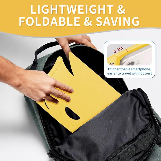 Travel Foot Rest for Airplane & Office - Portable Under Desk Foot Stool, Relieves Back & Knee Pain, Comfort for Long Flights, Cars, Subways & Trains (Yellow)