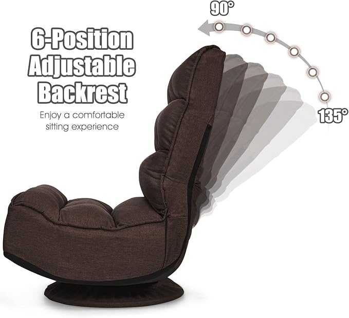 Giantex 360 Degree Swivel Gaming Chair, 6 Position Adjustable Folding Floor Chair, Nearly 300lb Spring Support, Comfortable Padded Backrest, Lazy Sofa Chair Game Rocker for Teens Adults (Brownness)