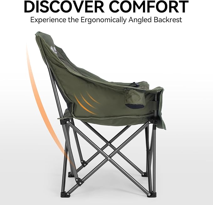 2 Pack Camping Chairs Oversized Padded Camping Chair Heavy-Duty Foldable Camping Chairs with Cup Holder and Cooler Bag Portable Lawn Chair for Sports Outdoors-Support 450LBS,Green