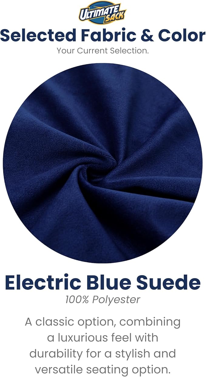ULTIMATE SACK 3000 3-Foot Bean Bag Chair, Electric Blue Suede Cover – Oversized Foam Lounger, Floor Seat, Small Sofa, or Couch Bed for Living Area, Gaming Room, or Reading Lounge