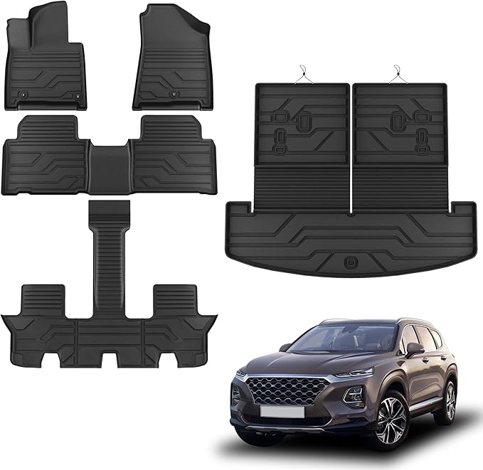 KARPAL Floor Mats Fit for Hyundai Santa Fe 2024 2025 2026 (Fit Hybrid and Gas) 6-Seat/7-Seat, All Weather TPE Car Mats Cargo Liners Guard Accessories, 1st & 2nd & 3rd Row & Cargo Liners