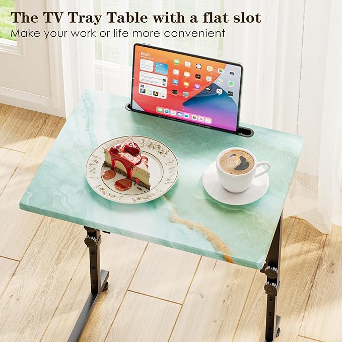 Fleecy day Folding TV Tray Table,Adjustable TV Dinner Table with Sturdy MDF Top,Eating Trays for Living Room with No Assembly Required (Sea Blue)