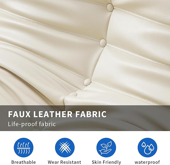 Foam Bean Bag Chairs for Adults,Big Faux Leather Bean Bag Lounger Couches, Modern Sofa,Floor Lazy Sponge Couch for Living Room Bedroom Dorm Office,Cream White