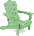KINGYES Folding Adirondack Chair, HDPE All-Weather Patio Chairs, Wooden Textured Lawn Chair for Poolside, Backyard, Deck, Fire Pit, Light Green