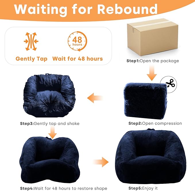 COSIEST Bean Bag Chair, Big Comfy Couch with Armrests, Furry Beanbag Chair with Foam Filler for Adults & Kids, Stuffed Accent Sofa for Reading, Lounge Floor Sofa for Living Room, Bedroom, Blue