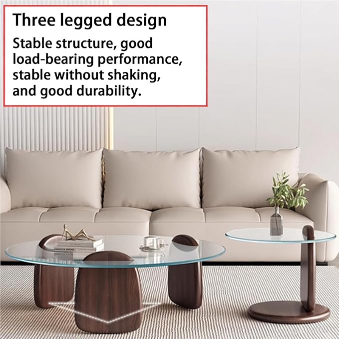EASYSOUL Modern Round Coffee Table with Glass Top, 35.43" L x 35.43" W x 14.69" H, Circular Tea Tables for Living Room Home Office Industrial Cocktail Tables (Walunt-Clear Glass/35.43")