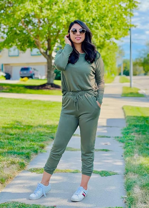 PRETTYGARDEN Women Fall 2 Piece Lounge Outfit Long Sleeve Tops High Waisted Jogger Pants Set Spring Travel Clothes Tracksuit
