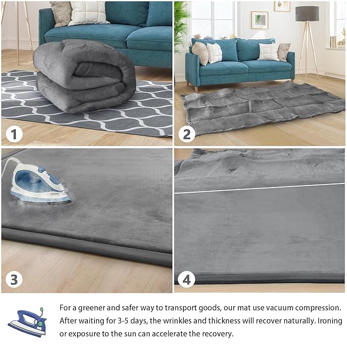 Baby Play Mat for Floor Tummy Time Mat Nursery Muscle Area Rug Playroom Rug Tatami 59"*71" Memory Foam 1.3" Thick Crawling For Babies,Toddlers, Infants, Kids,Floor(Grey)
