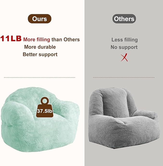51" Big Bean Bag Chair BeanBag Chairs with Armrests for Adults Kids, Oversized Comfy Chair with Filler Included, Soft Cozy Beanbag Couch Floor Sofa Chair for Living Room Bedroom,Dorm,Light Green