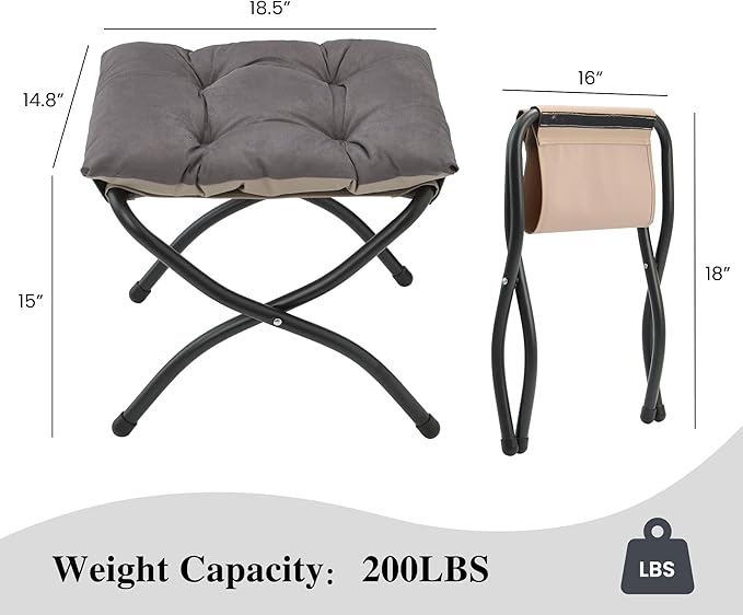 Mordchil HF 15"(H) Folding Ottoman, Foldable Footrest Stool, Portable Small Foot Stool for Couch, Collapsible Foot Rest Ottoman for Sofa, Accent Padded Ottomans for Living Room, Bedroom, Dark Coffee