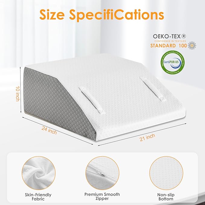 Ruqmuis Leg Elevation Pillow for After Surgery, 10inch Foam Leg Elevating Pillow for Swelling and Blood Circulation, Leg Wedge Pillow for Sleeping, Knee Pillow for Knee Hip Ankle Pain Relief, White