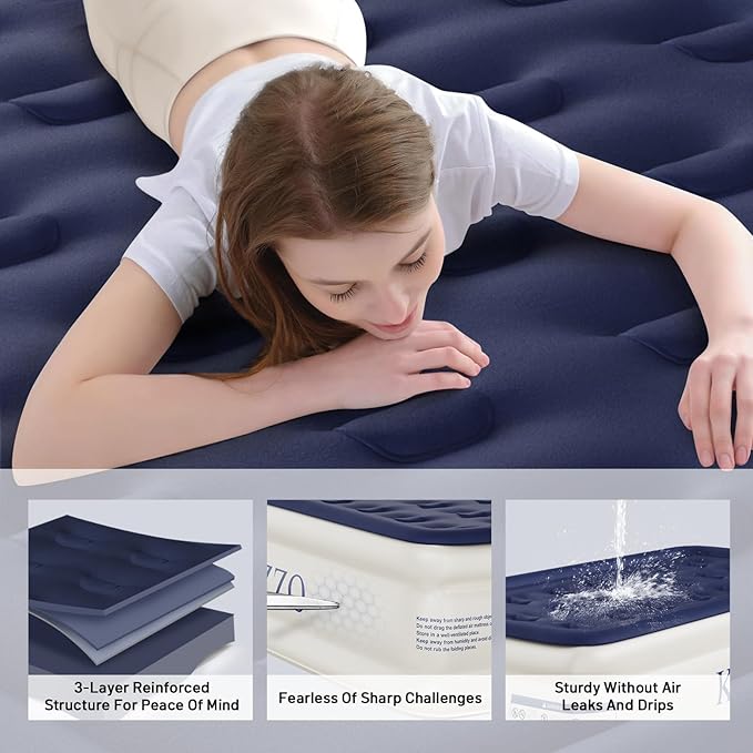 Air Mattress Twin with Built-in Pump, Blow Up Mattress with Soft Flocked Top, Leakproof Inflatable Mattress, Foldable Waterproof Air Bed for Home, Guests, Camping, with Storage Bag